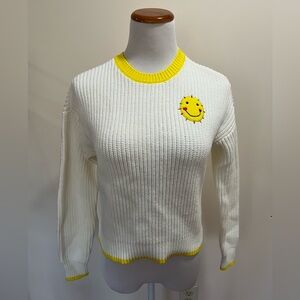 NWT Kerri Rosenthal XOKR Beige Yellow Smiley Face Long Sleeve Sweater Top Sz. XS